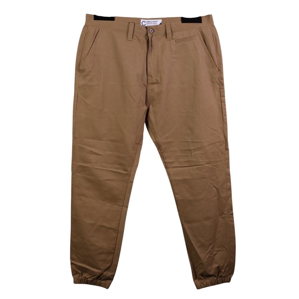 Crooks & Castles Jogger Pants Men 36 Khaki Tan Cotton Twill Tapered Classic NWT - Picture 3 of 14